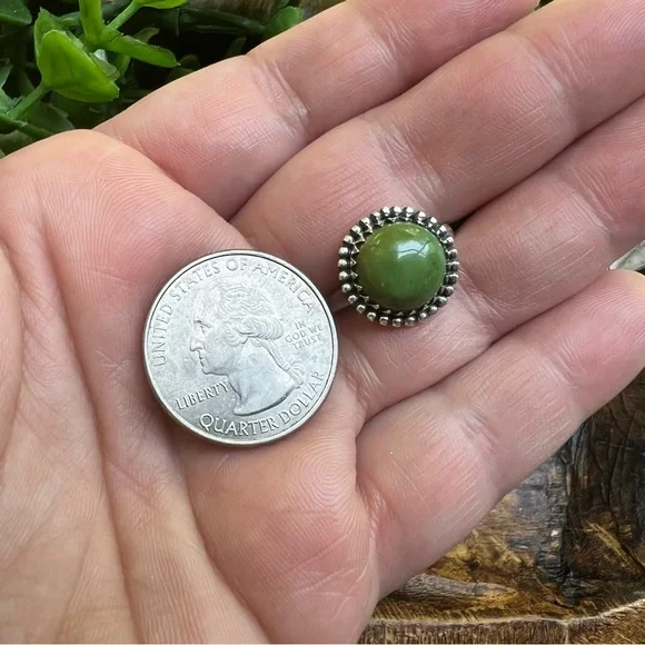 Sterling Silver Kingman Turquoise Ring Size 7.75 Green Round Cabochon Southwest - Picture 13 of 13